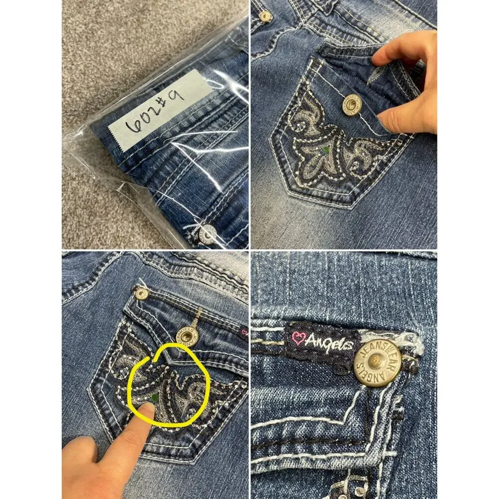 McBling Angels Low Rise Capri Jeans 30W Rhinestone Embroidered Medium Wash Y2K - Picture 7 of 13